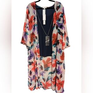 ​🌸 NWT Luxology 2-Fer Kimono & Tank Set with Necklace 2X Floral